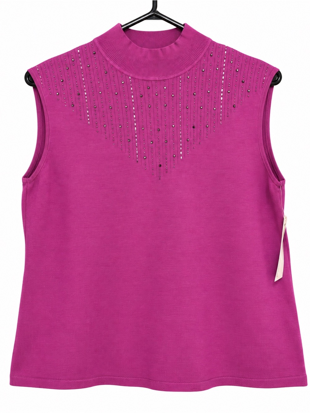 Emma James Top Magenta XL Mock Neck Vest Sweater Sleeveless Beaded Glitter NWT